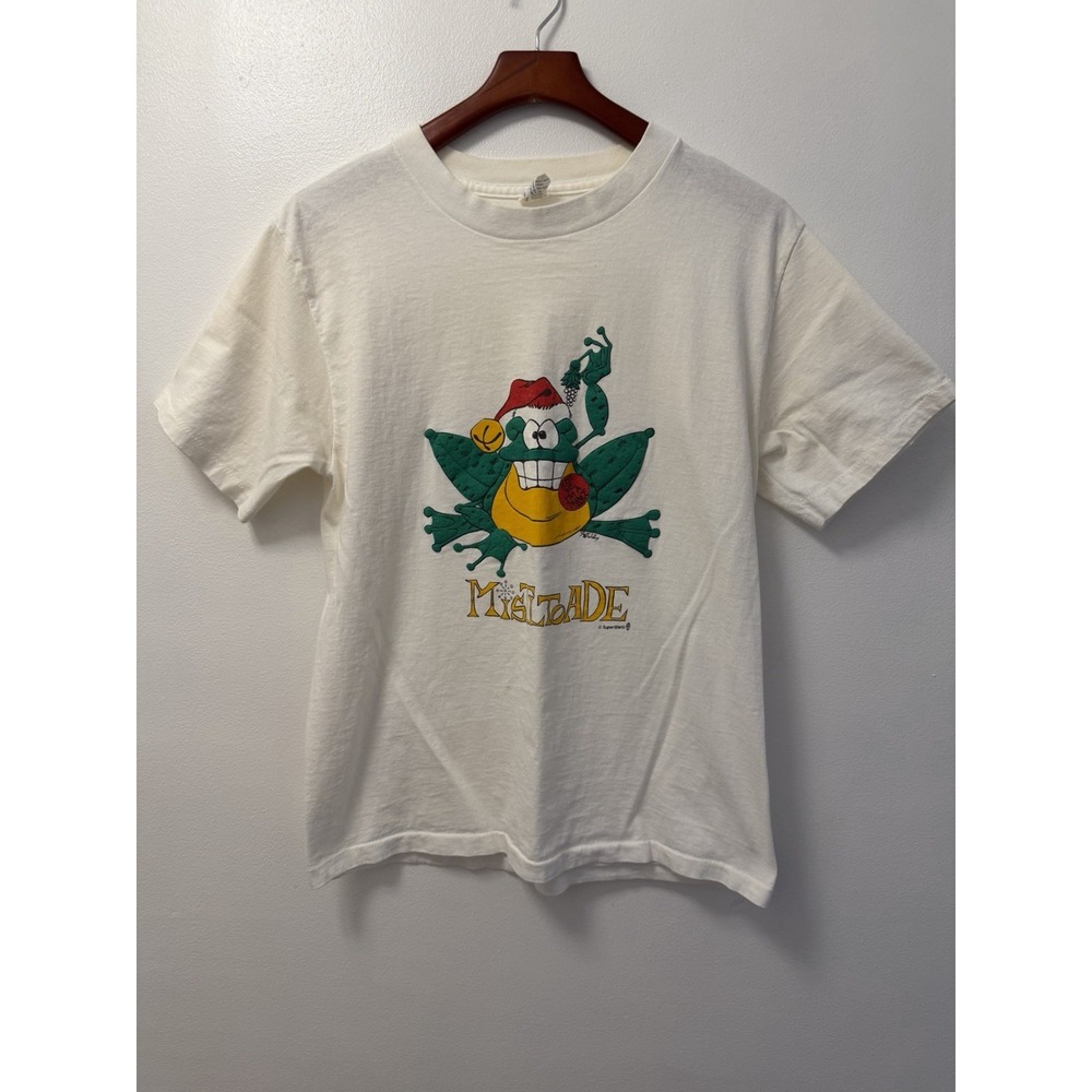 VTG Kiss Me I May Be A Prince Frog White T Shirt Men's L Xmas MistlToade 90s USA